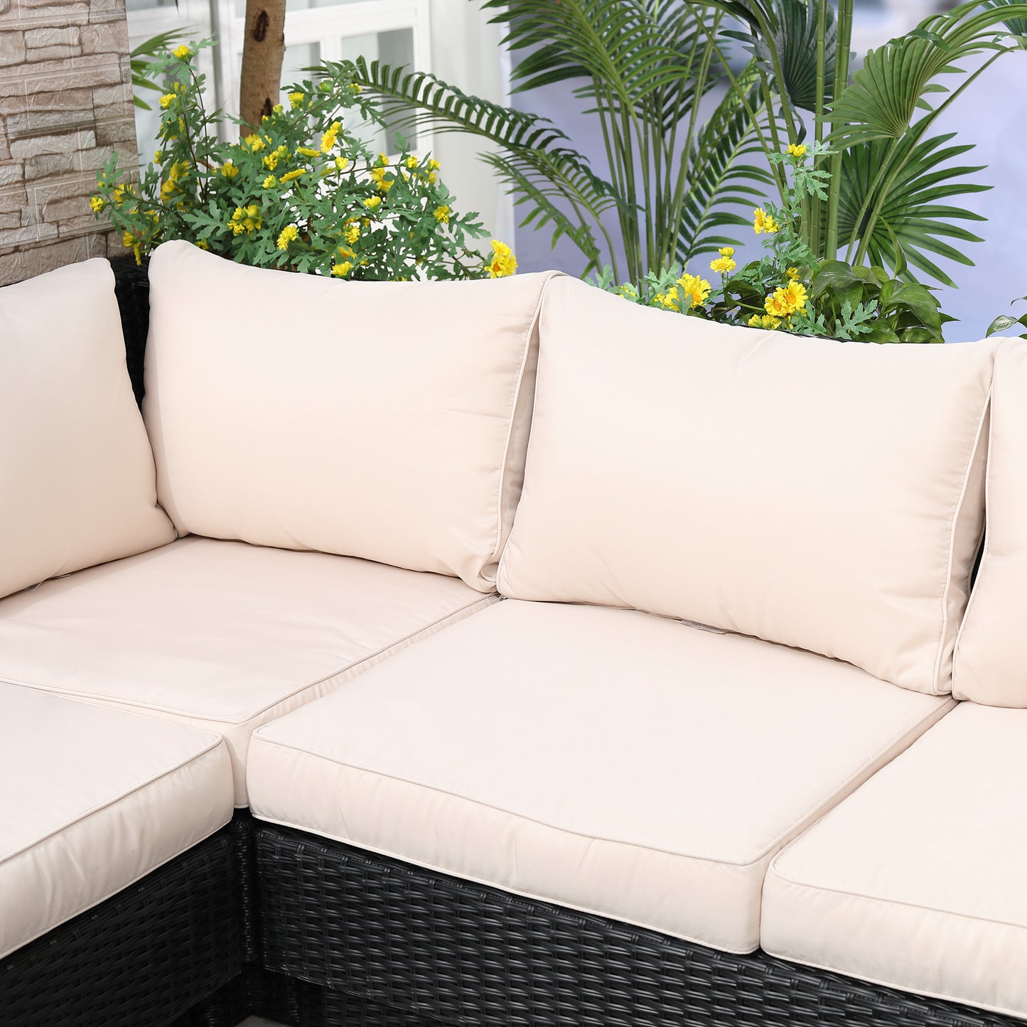 Outsunny 4-Piece Outdoor Rattan Sectional Corner Sofa Set: with Coffee Table in Black and Beige