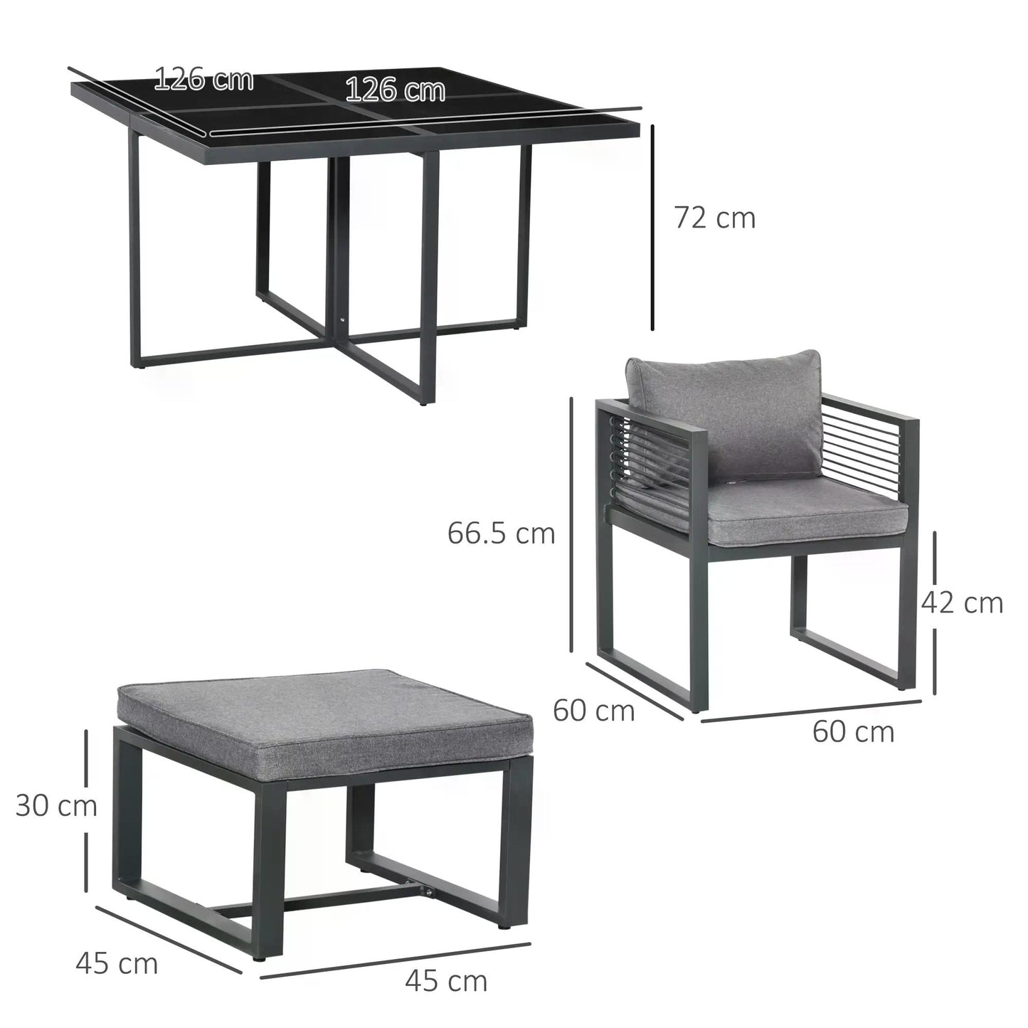 Outsunny 8 Seater Garden Dining Cube Set Aluminium Outdoor Furniture Set Dining Table, 4 Chairs and 4 Footstools with Cushion in Grey