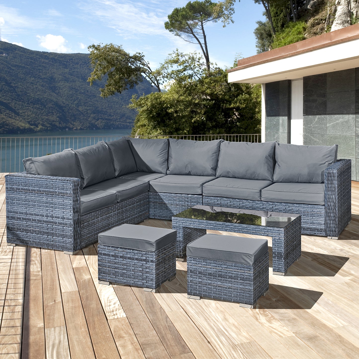 Oseasons¨ Aruba Rattan 8 Seat Corner Set in Ocean Grey