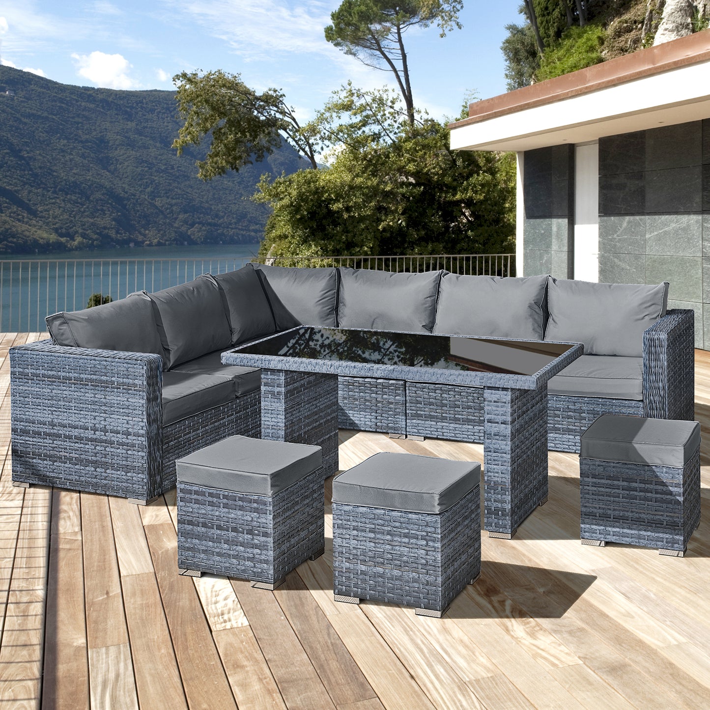 Oseasons¨ Aruba Rattan 9 Seat Corner Dining Set in Ocean Grey