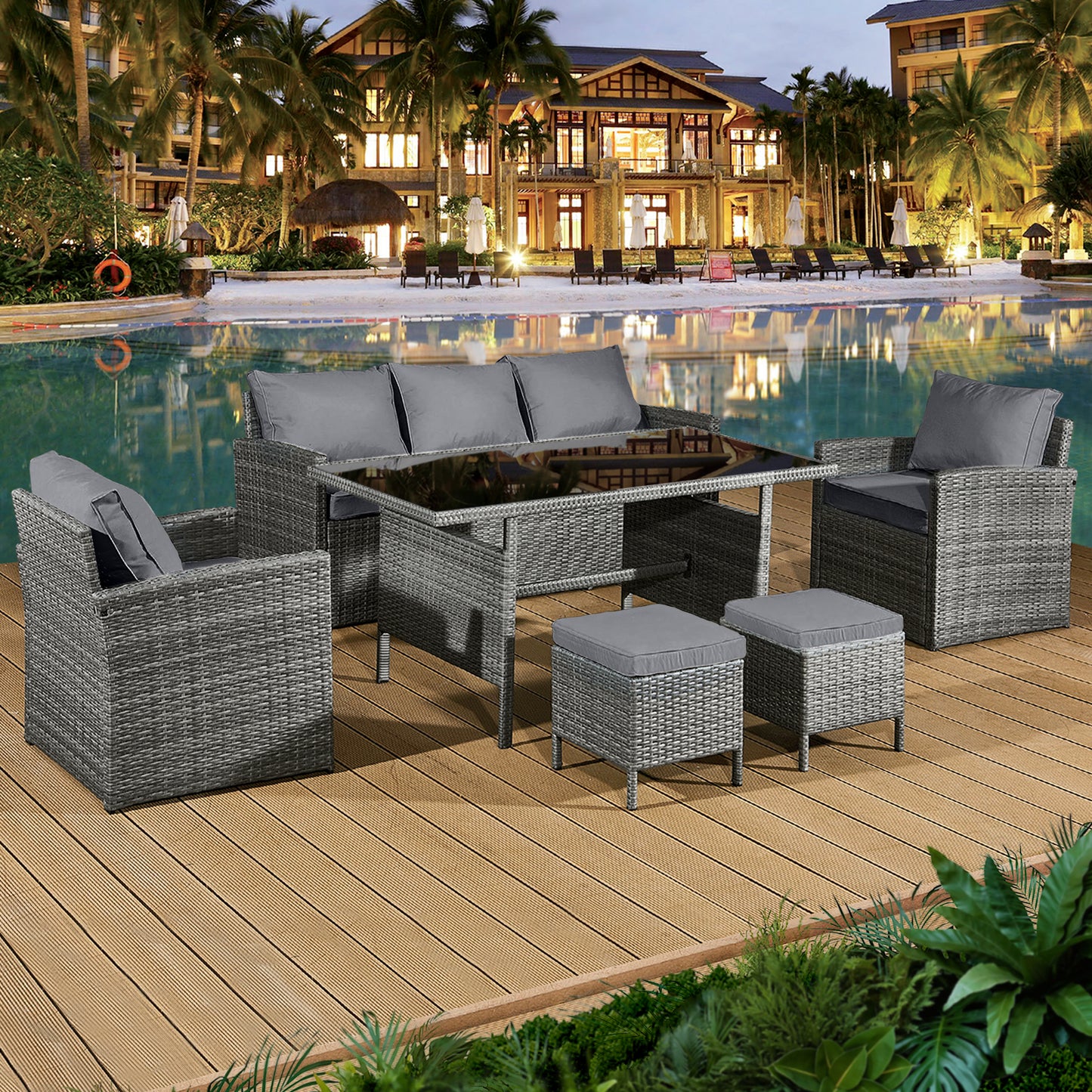 Oseasons¨ Fiji Rattan 7 Seat Lounge Dining Set in Pewter Grey