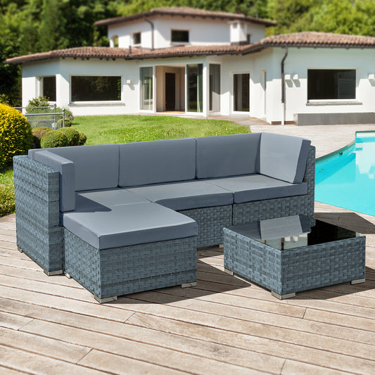 Oseasons¨ Trinidad Rattan 4 Seat Modular Chaise Lounge Set in Ocean Grey