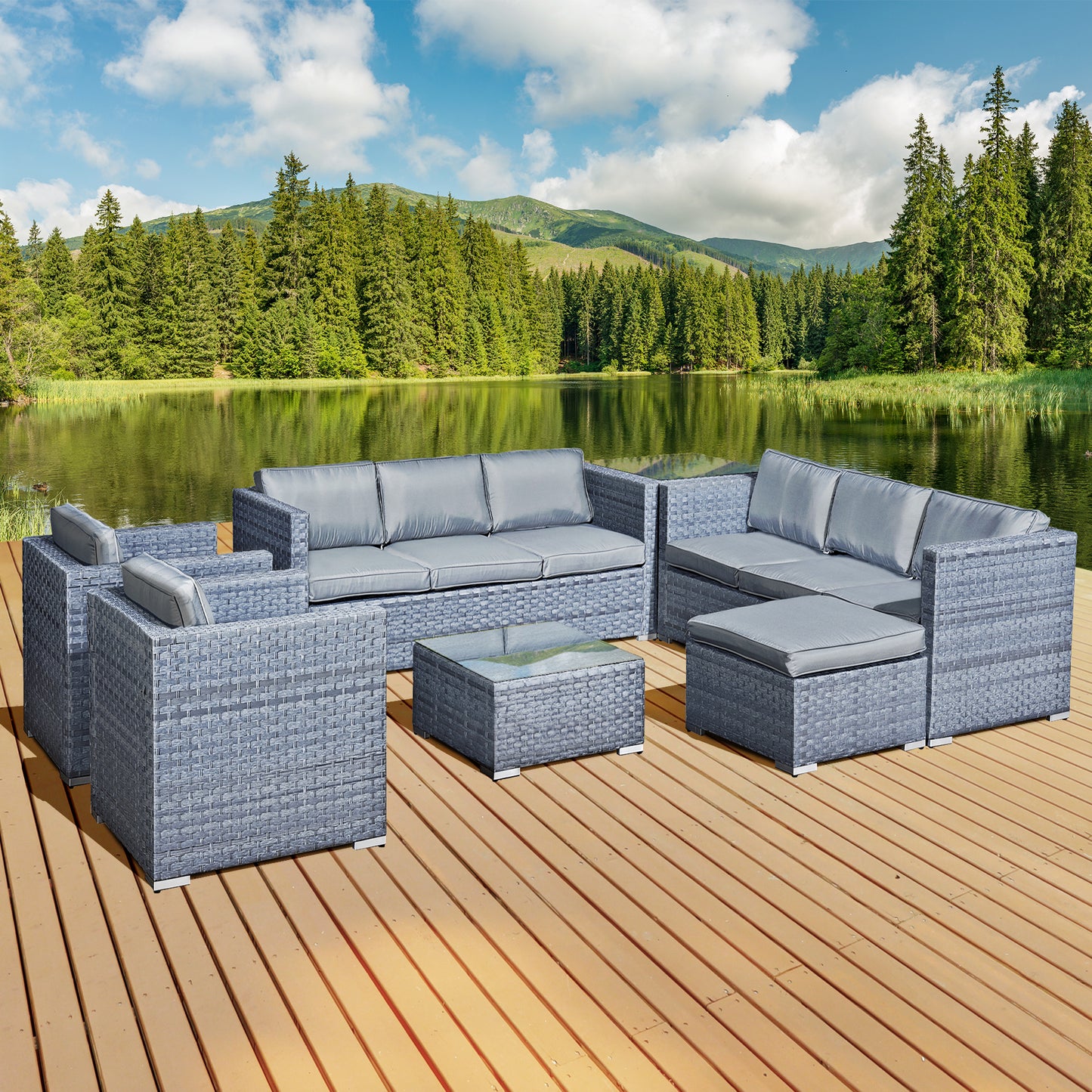 Oseasons¨ Malta XS Rattan 9 Seat U-Shape Set in Ocean Grey