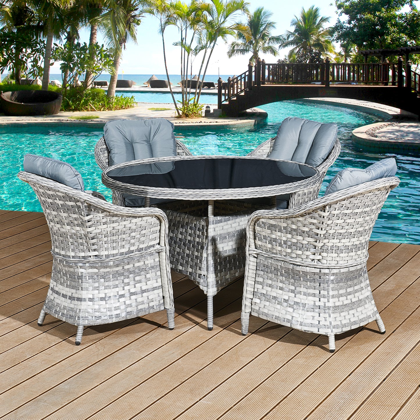 Oseasons¨ Sicilia Rattan 4 Seat Dining Set in Dove Grey with Black Glass