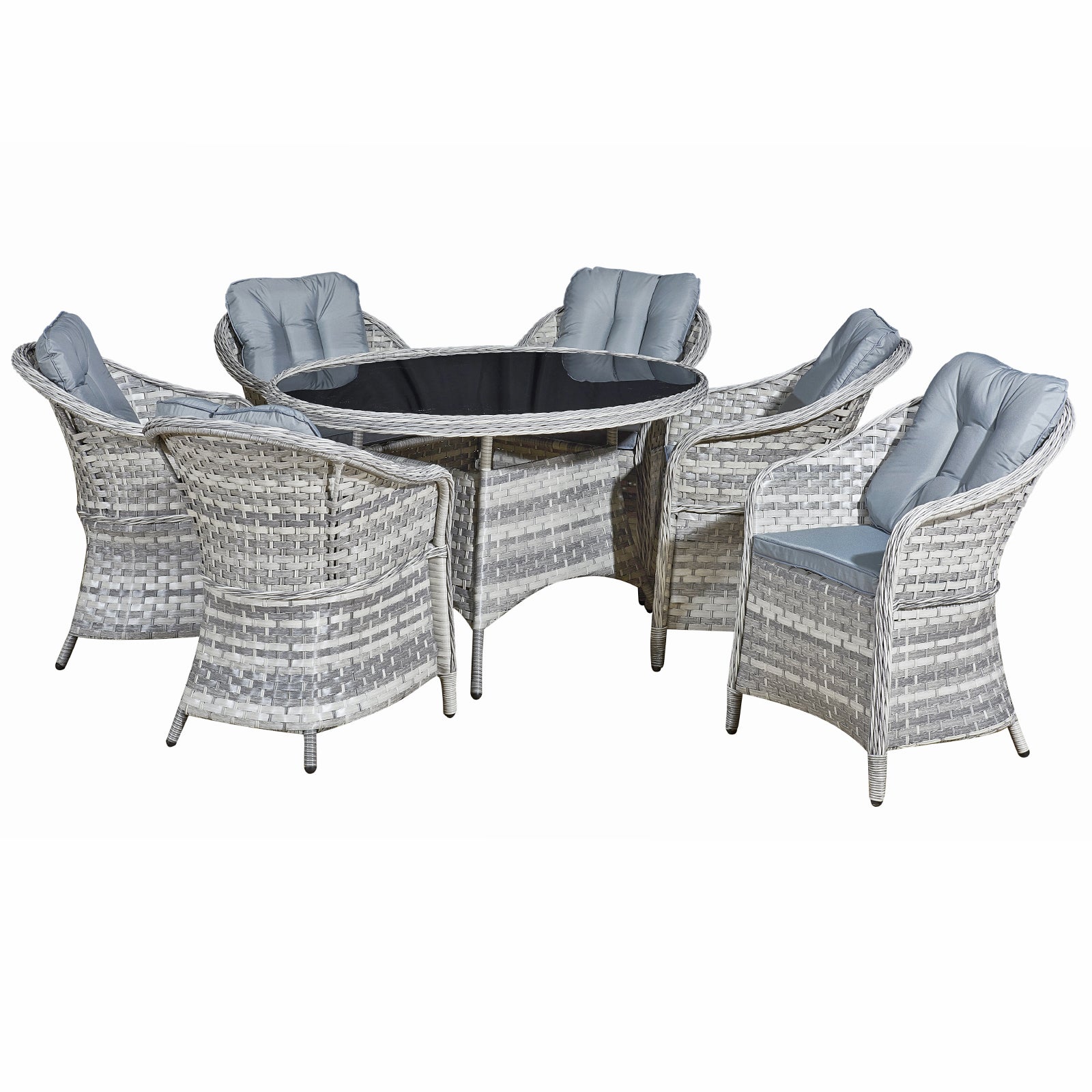 Oseasons¨ Sicilia Rattan 6 Seat Dining Set in Dove Grey with Black Glass