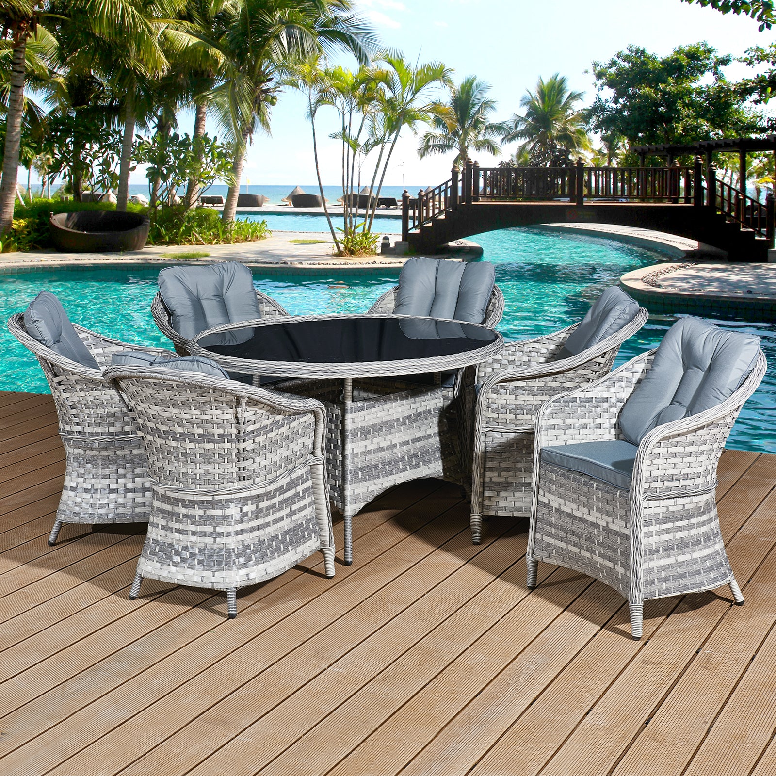 Oseasons¨ Sicilia Rattan 6 Seat Dining Set in Dove Grey with Black Glass