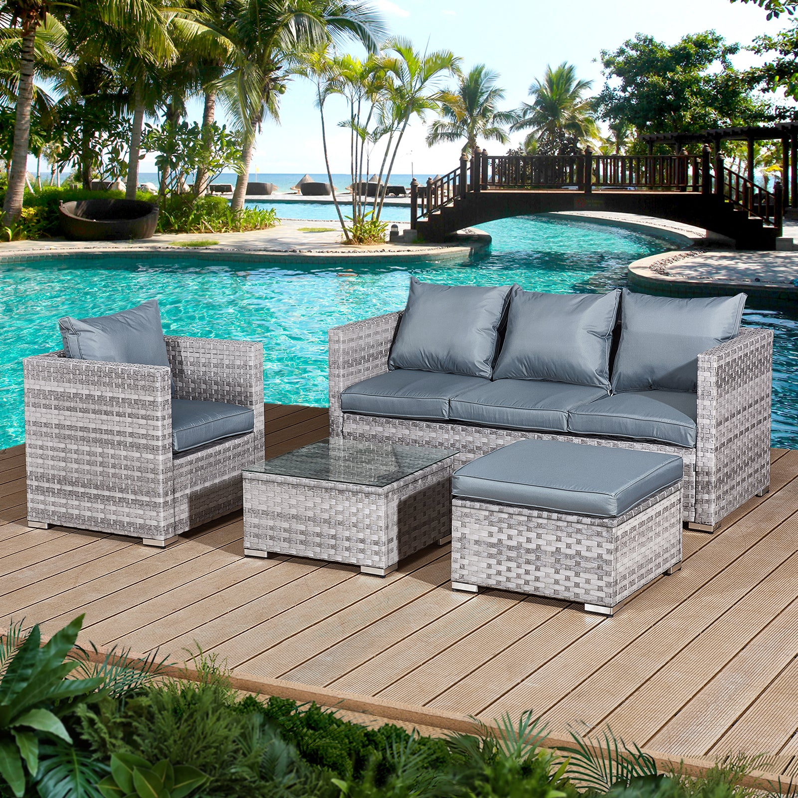 Oseasons¨ Acorn Rattan 5 Seat Lounge Sofa Set in Dove Grey with Grey Cushions