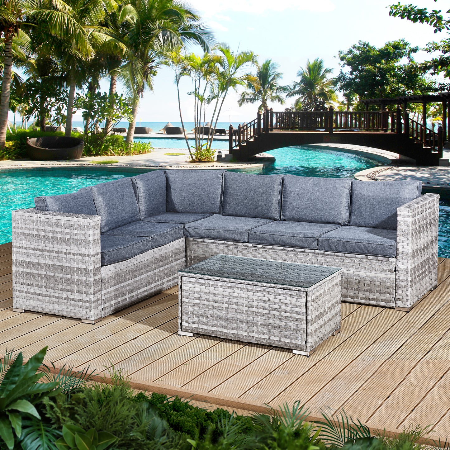 Oseasons¨ Acorn Rattan 6 Seat Corner Sofa Set in Dove Grey