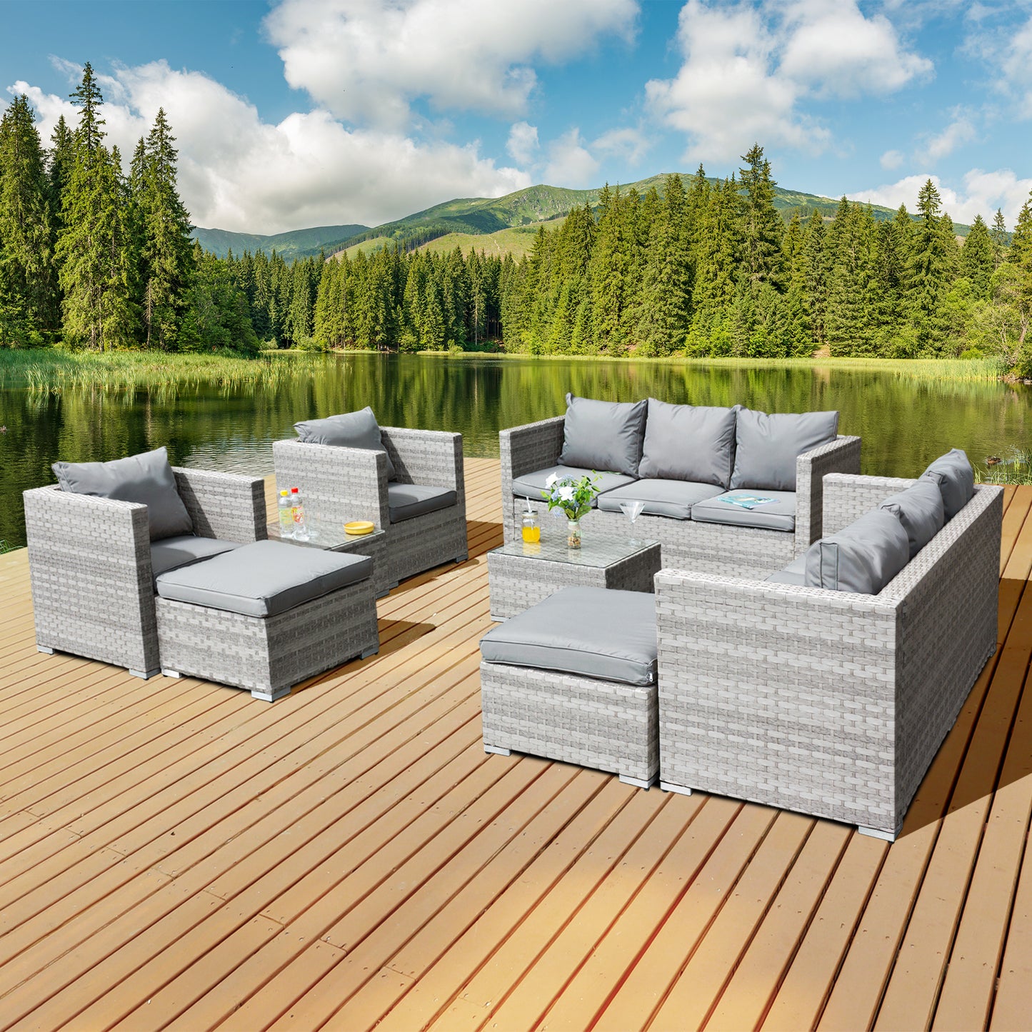 Oseasons¨ Acorn Deluxe Rattan 10 Seat Modular Sofa Set in Dove Grey