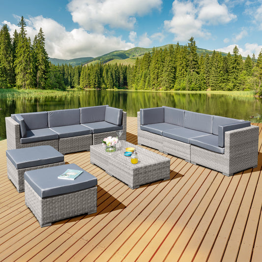 Oseasons¨ Trinidad Deluxe Rattan 8 Seat Modular Sofa Set in Dove Grey