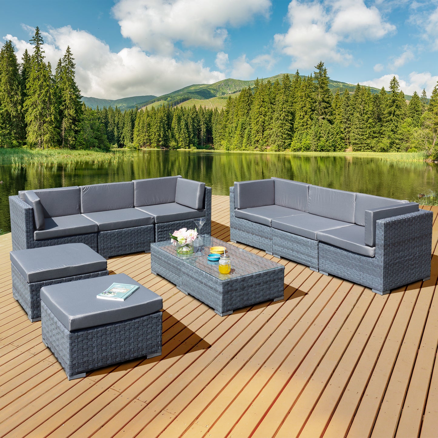 Oseasons¨ Trinidad Deluxe Rattan 8 Seat Modular Sofa Set in Ocean Grey