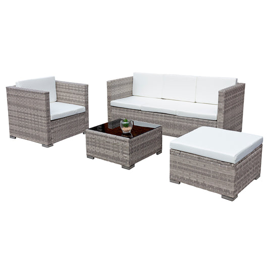 Oseasons¨ Acorn Rattan 5 Seat Lounge Sofa Set in Dove Grey with White Cushions