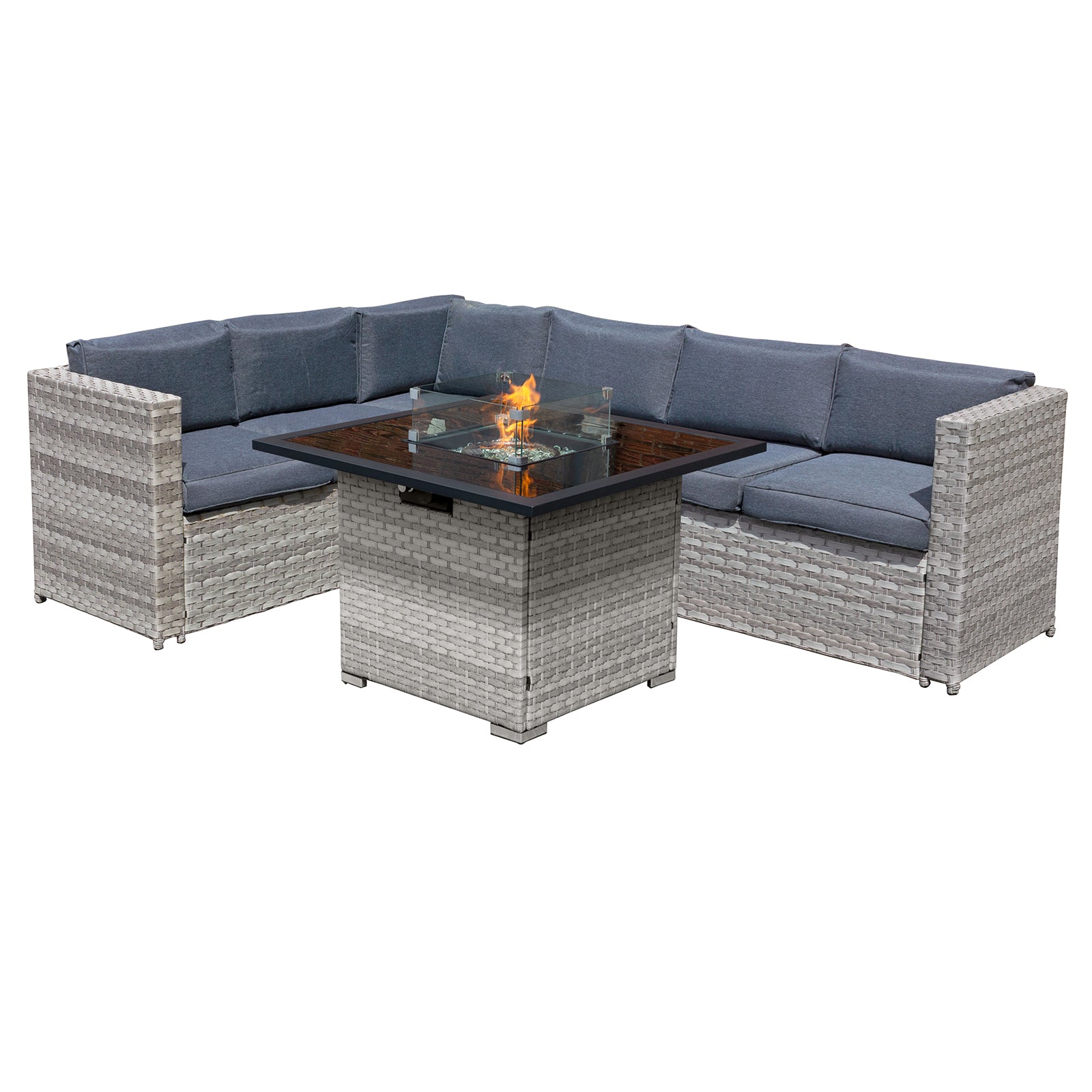 Oseasons¨ Acorn Rattan 6 Seat Corner Firepit Sofa Set in Dove Grey