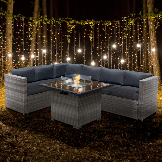 Oseasons¨ Acorn Rattan 6 Seat Corner Firepit Sofa Set in Dove Grey