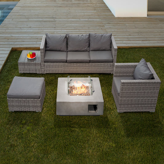 Oseasons¨ Acorn Rattan 5 Seat Lounge Sofa Set with GRC Firepit in Dove Grey