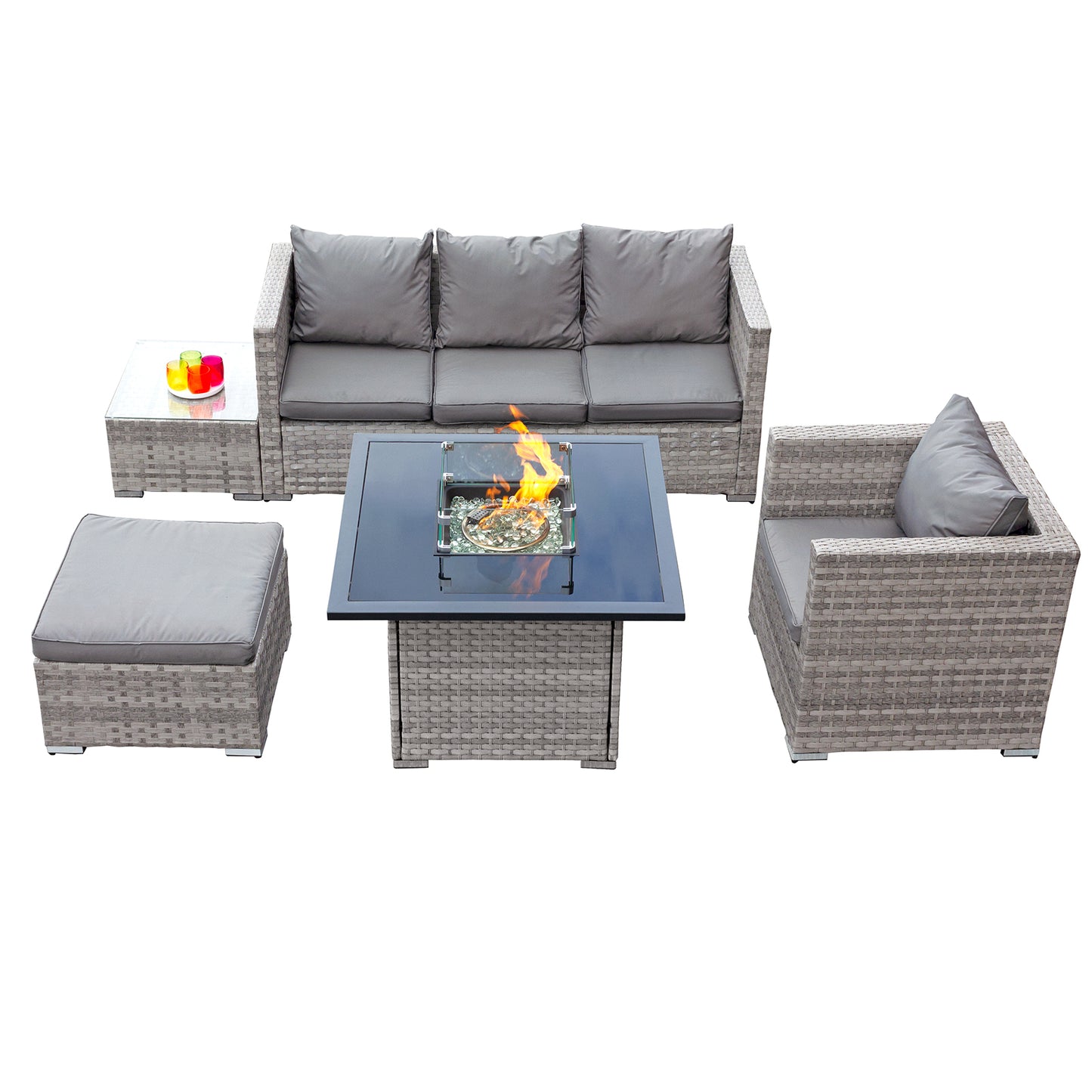 Oseasons¨ Acorn Rattan 5 Seat Firepit Lounge Set in Dove Grey