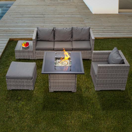 Oseasons¨ Acorn Rattan 5 Seat Firepit Lounge Set in Dove Grey