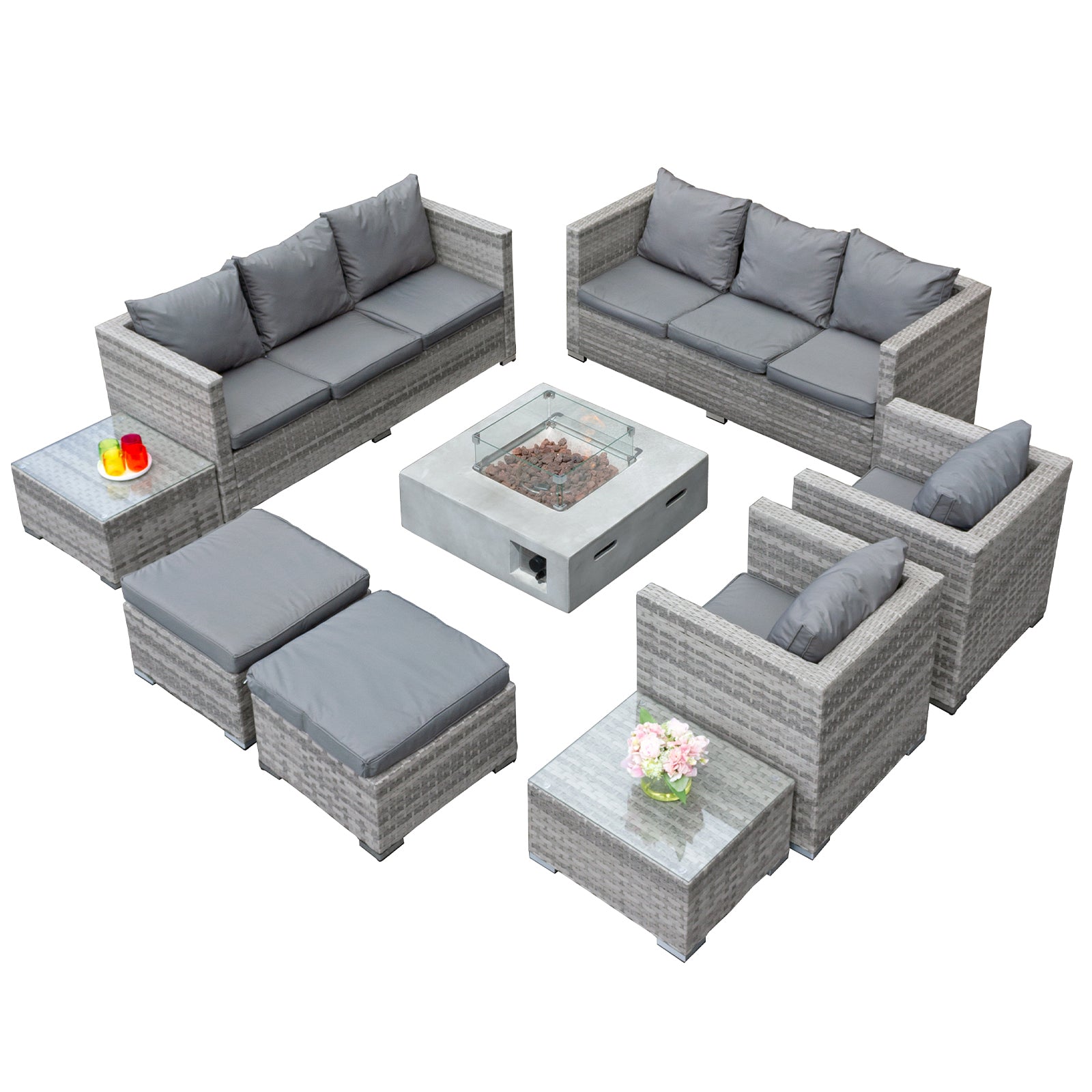 Oseasons¨ Acorn Deluxe Rattan 10 Seat Modular Sofa Set with GRC Firepit in Dove Grey