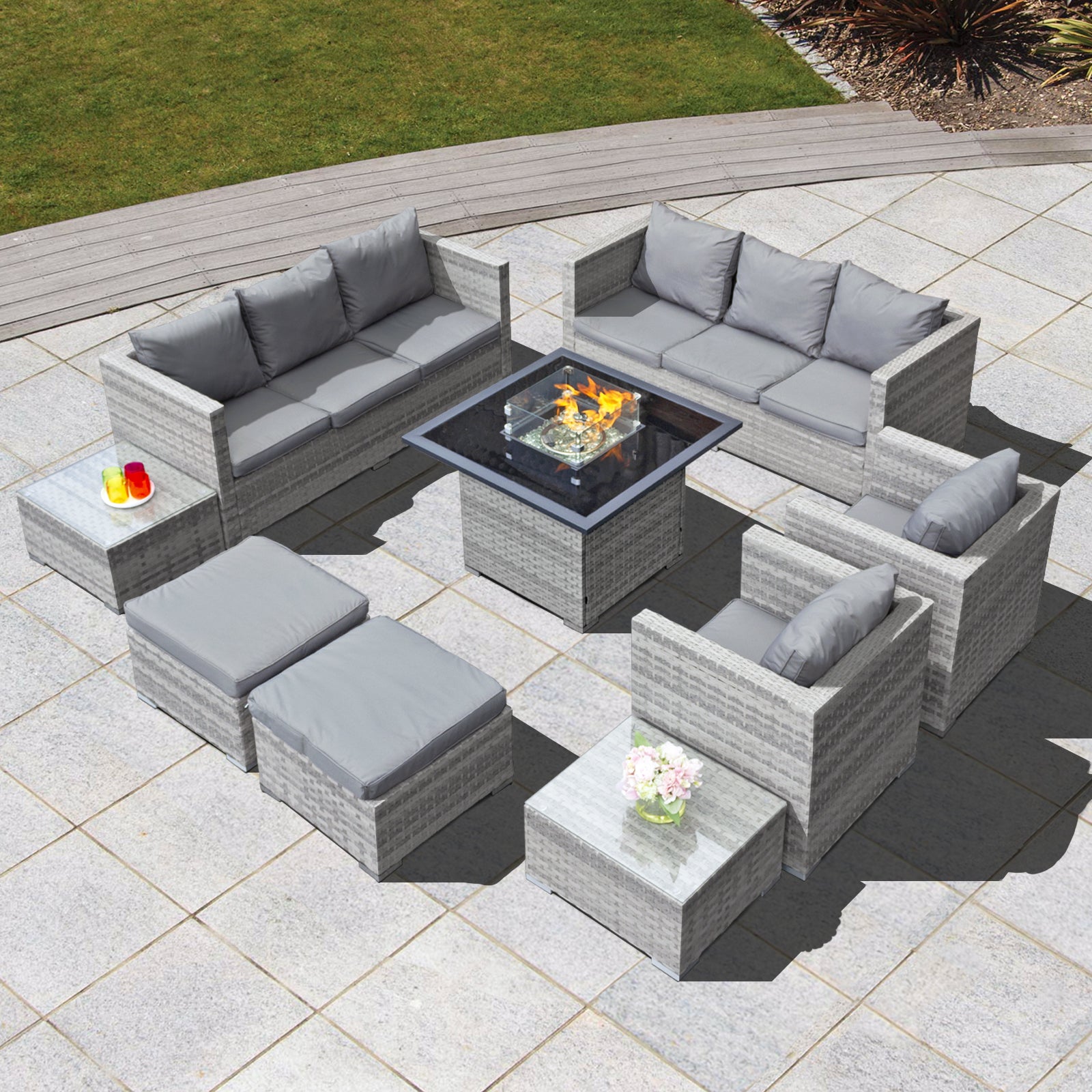 Oseasons¨ Acorn Deluxe Rattan 10 Seat Firepit Modular Set in Dove Grey