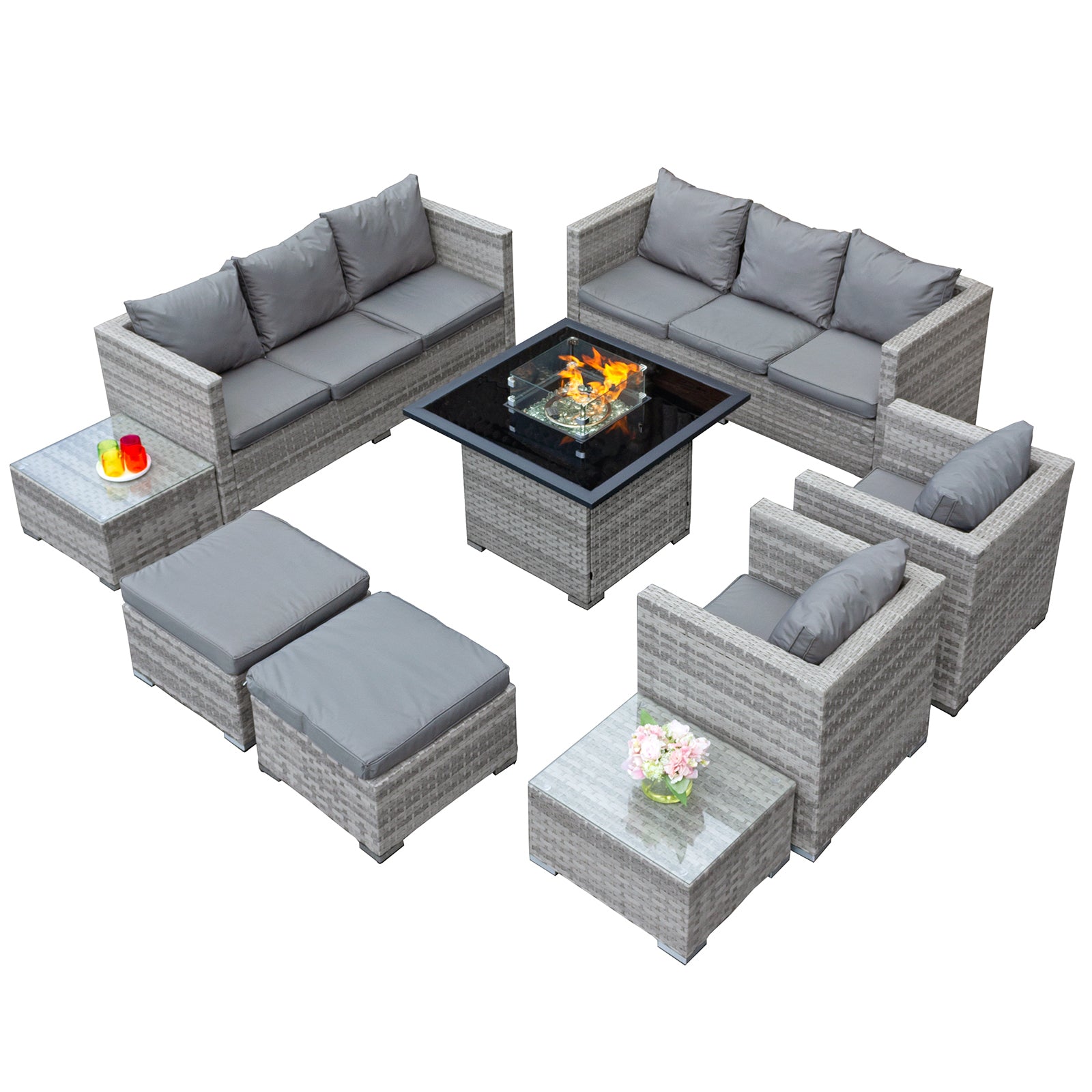 Oseasons¨ Acorn Deluxe Rattan 10 Seat Firepit Modular Set in Dove Grey