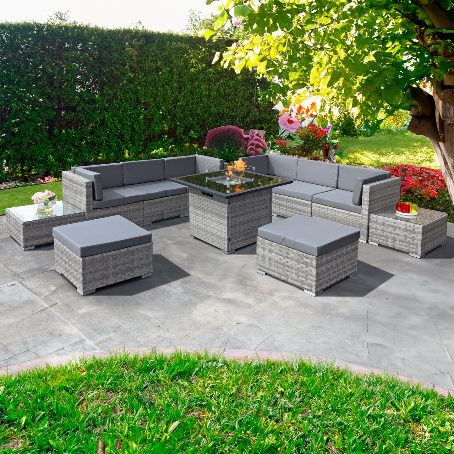 Oseasons¨ Trinidad Deluxe Rattan 8 Seat Firepit Modular Set in Dove Grey