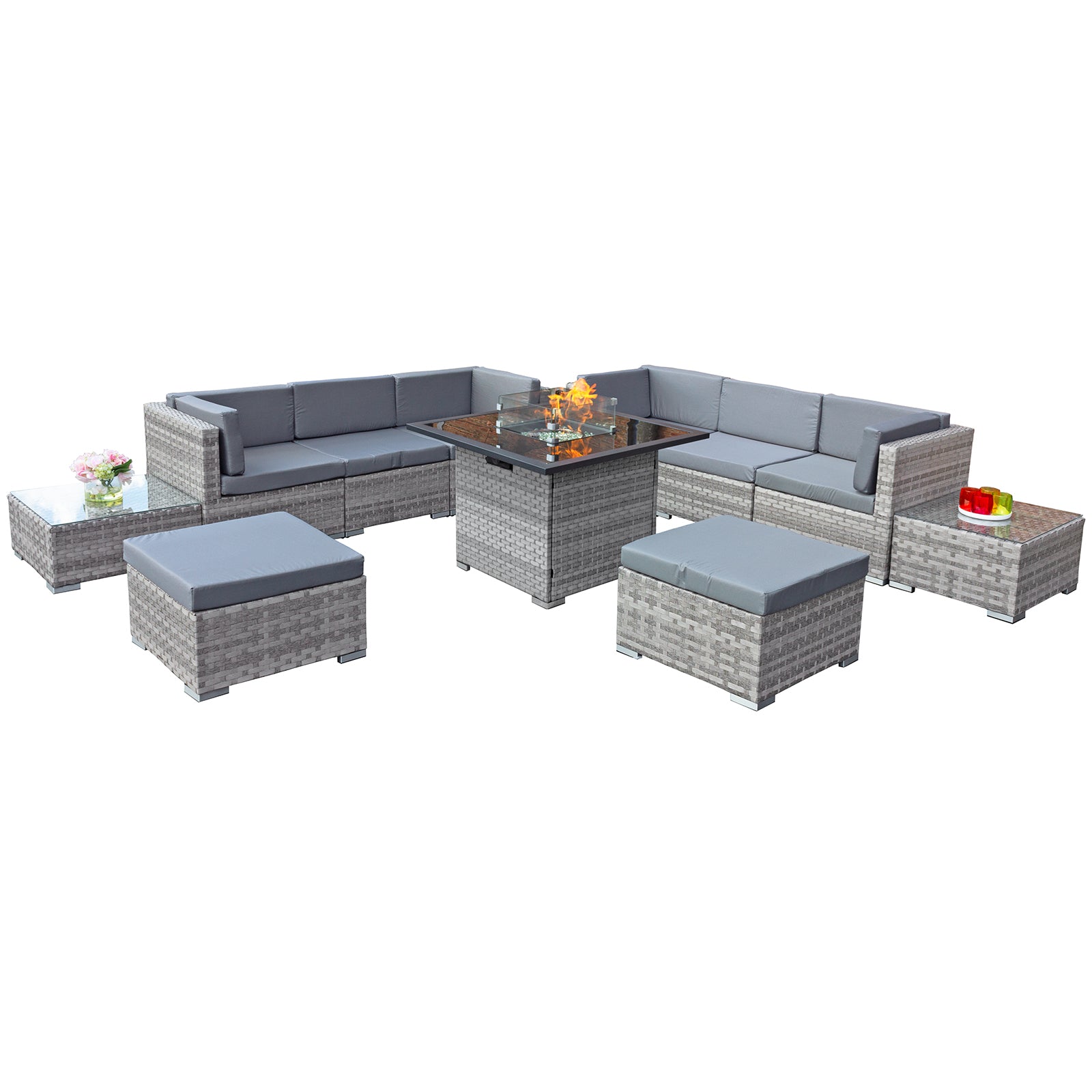 Oseasons¨ Trinidad Deluxe Rattan 8 Seat Firepit Modular Set in Dove Grey