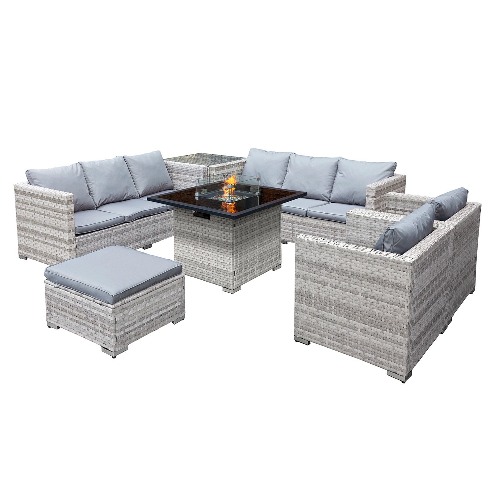 Oseasons¨ Malta XS Rattan 9 Seat U-Shape Firepit Set in Dove Grey