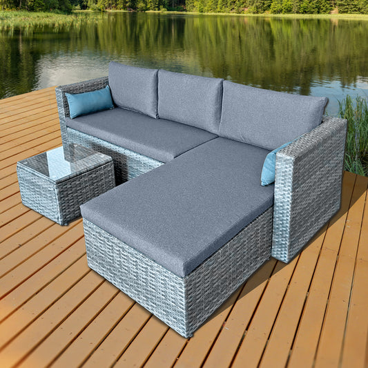 Oseasons¨ Hampton KD Rattan 3 Seat Chaise Lounge Set in Grey