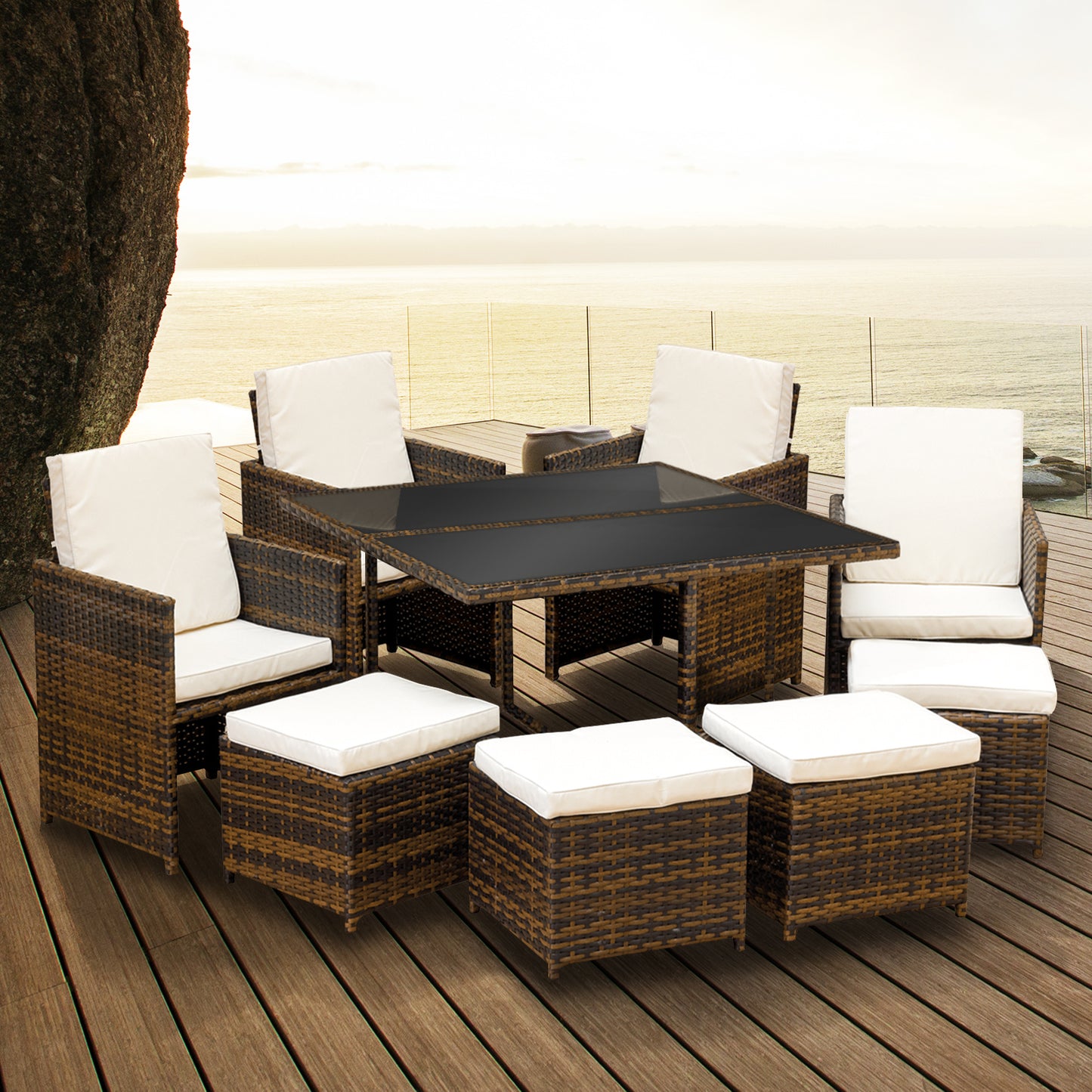 Oseasons¨ Cube KD Rattan 4-8 Seat Dining Set in Dark Brown