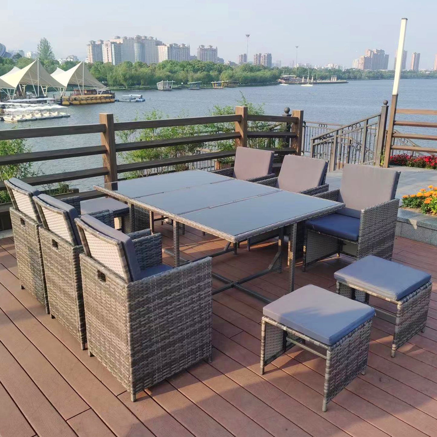 Oseasons¨ Cube KD Rattan 6-12 Seat Dining Set in Grey