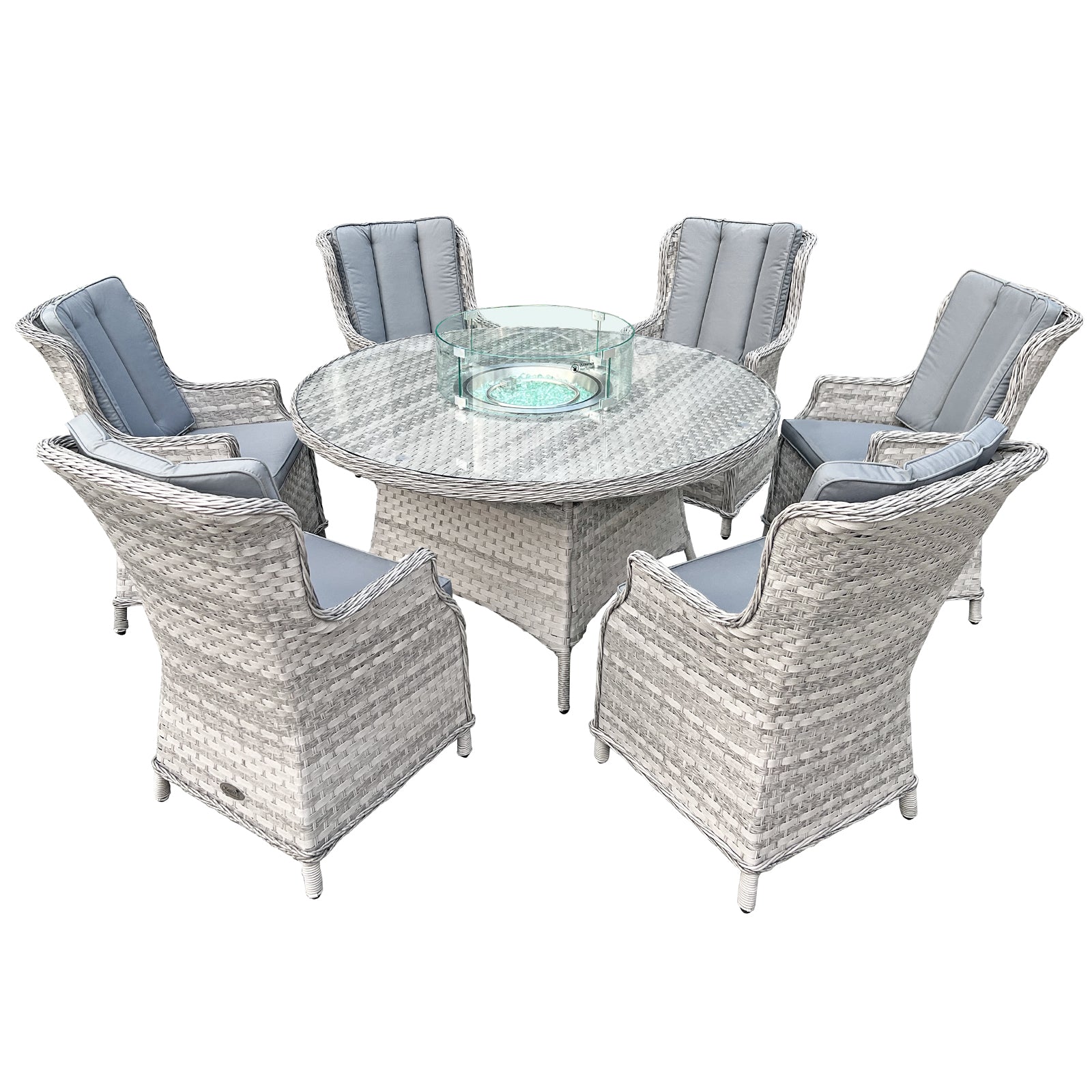 Oseasons¨ Knightsbridge XL Rattan 6 Seat Firepit Dining Set in Dove Grey