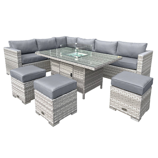 Oseasons¨ Aruba Rattan 9 Seat Firepit Table Set in Dove Grey