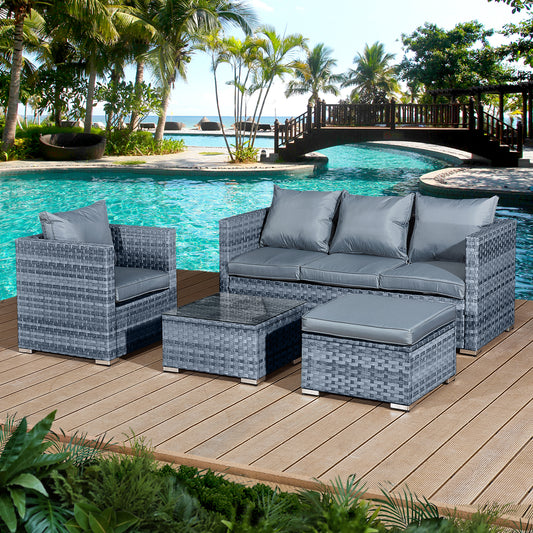 Oseasons¨ Acorn Rattan 5 Seat Lounge Sofa Set in Ocean Grey with Grey Cushions