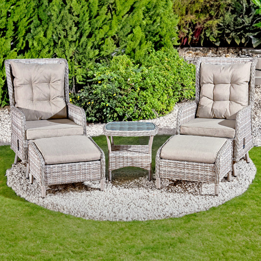 Oseasons¨ Majorca Rattan 2 Seat Recliner Tea for Two Set in Dove Grey with Stools