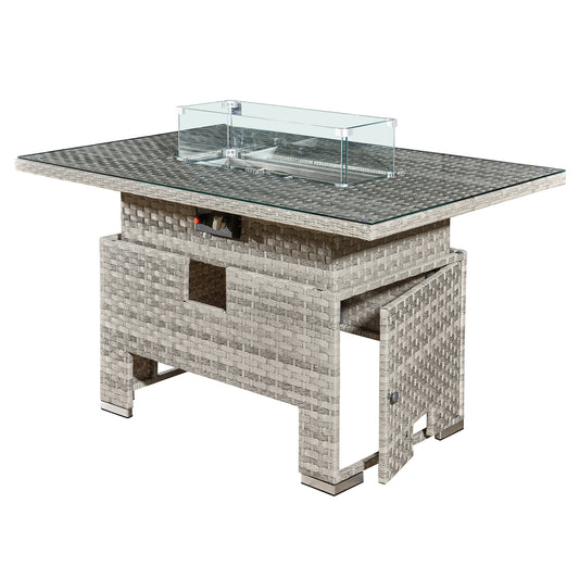 Royal Fireª Icarus Rattan Rising Firepit Table in Dove Grey