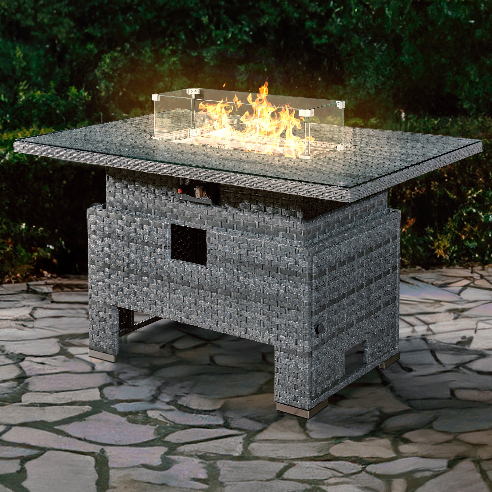 Royal Fireª Icarus Rattan Rising Firepit Table in Ocean Grey