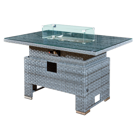 Royal Fireª Icarus Rattan Rising Firepit Table in Ocean Grey