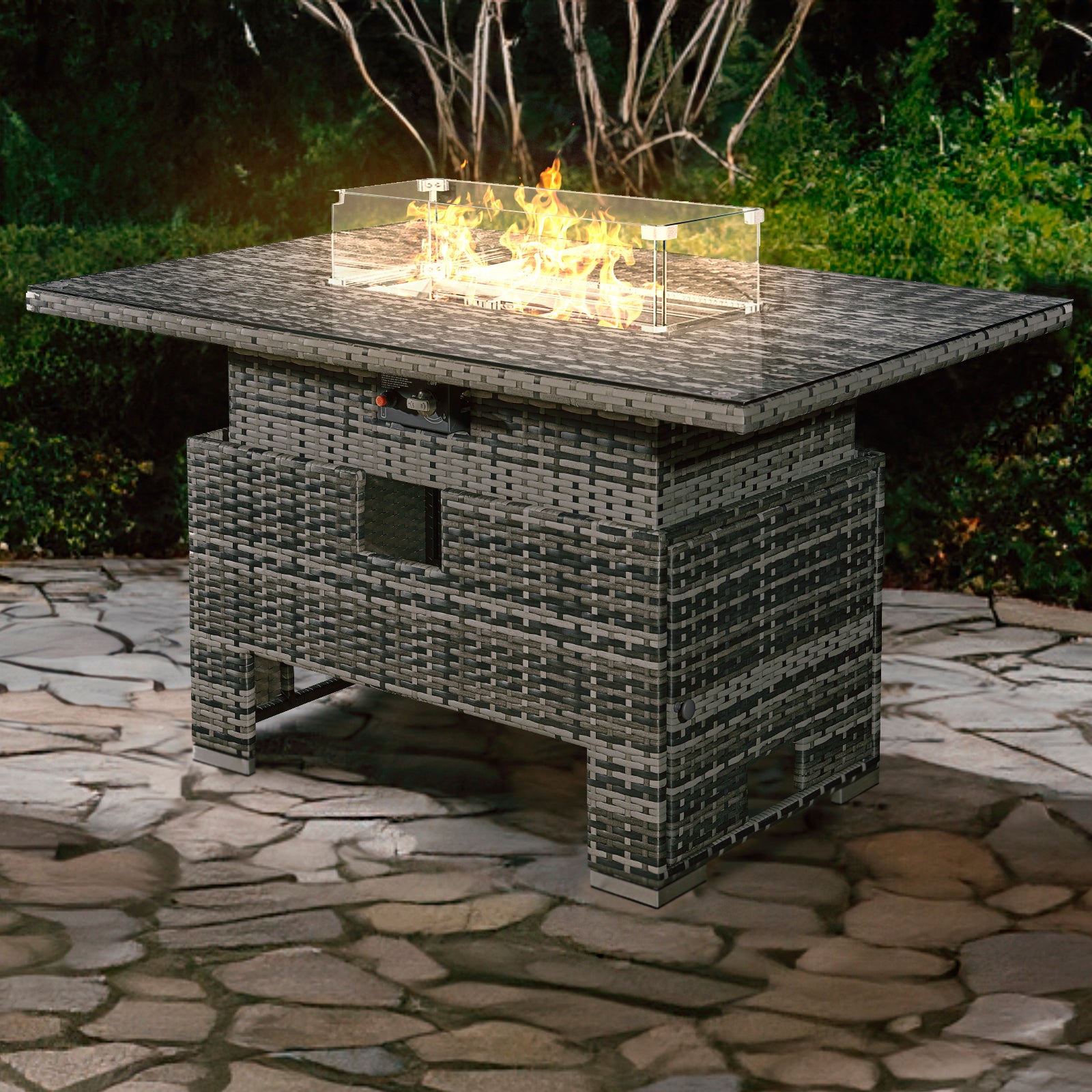 Royal Fireª Icarus Rattan Rising Firepit Table in Walnut Grey