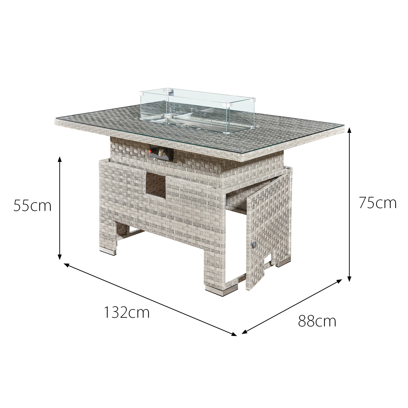 Oseasons¨ Malta Rattan 8 Seat Rising Firepit Corner Set in Dove Grey with 2 Footstools