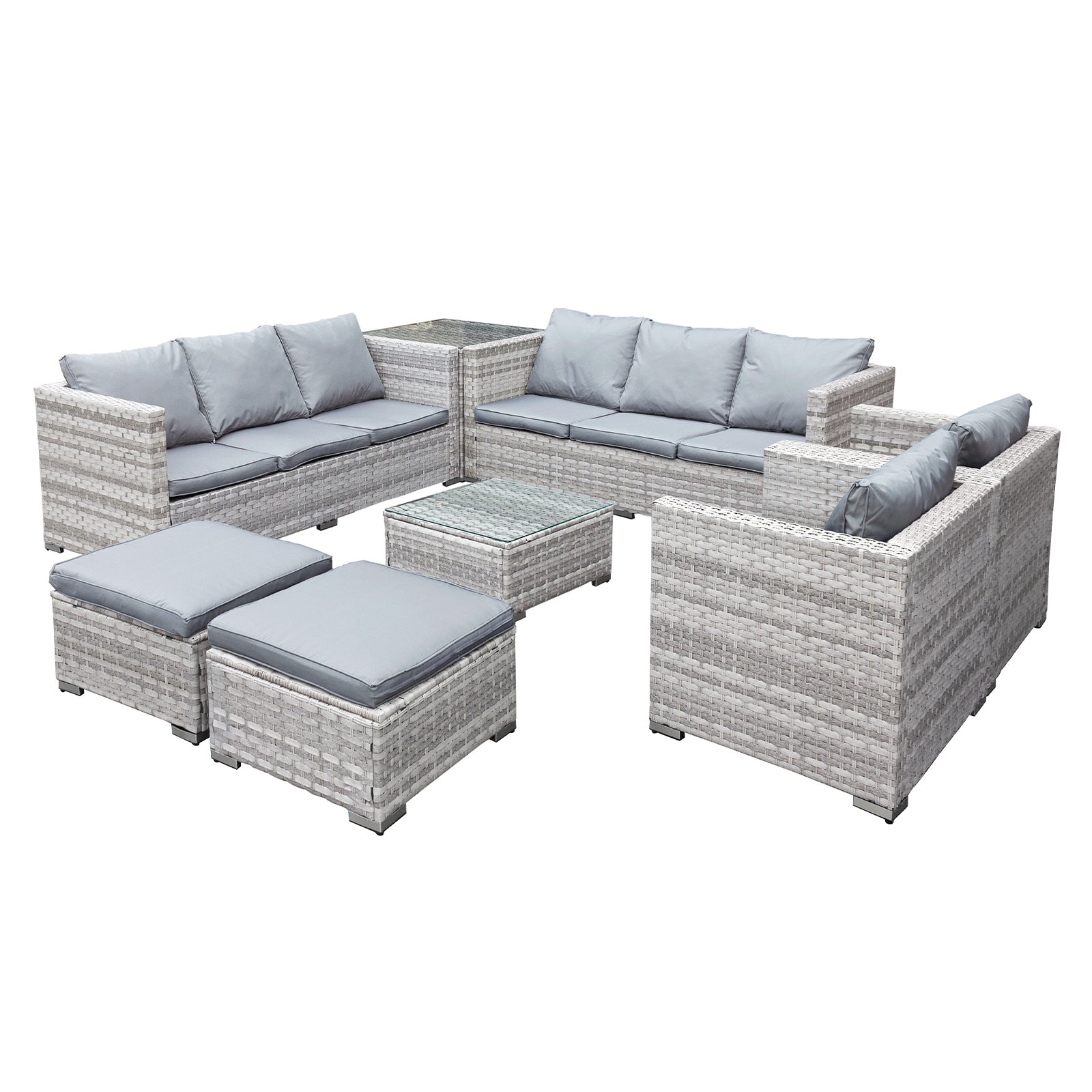 Oseasons¨ Malta Rattan 10 Seat U-Shape Set in Dove Grey with 2 Footstools