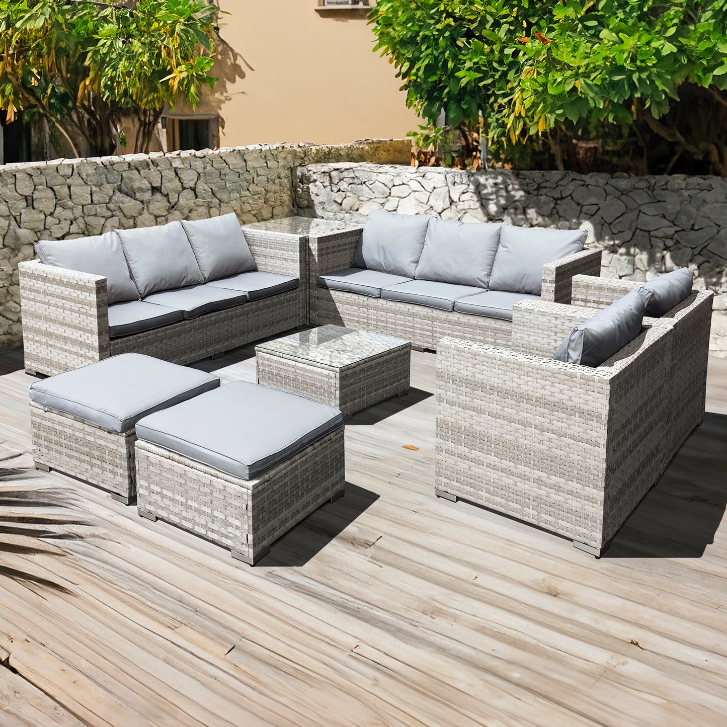 Oseasons¨ Malta Rattan 10 Seat U-Shape Set in Dove Grey with 2 Footstools