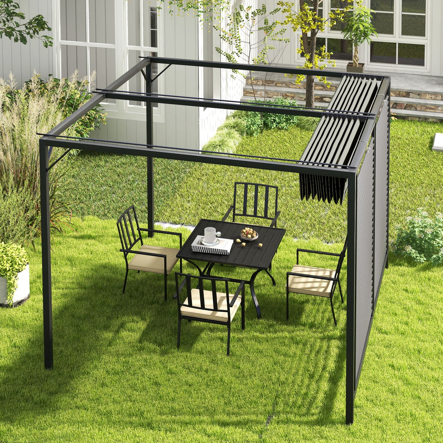 Outsunny 3 x 2.8m Metal Pergola with Retractable Fabric Roof in Grey