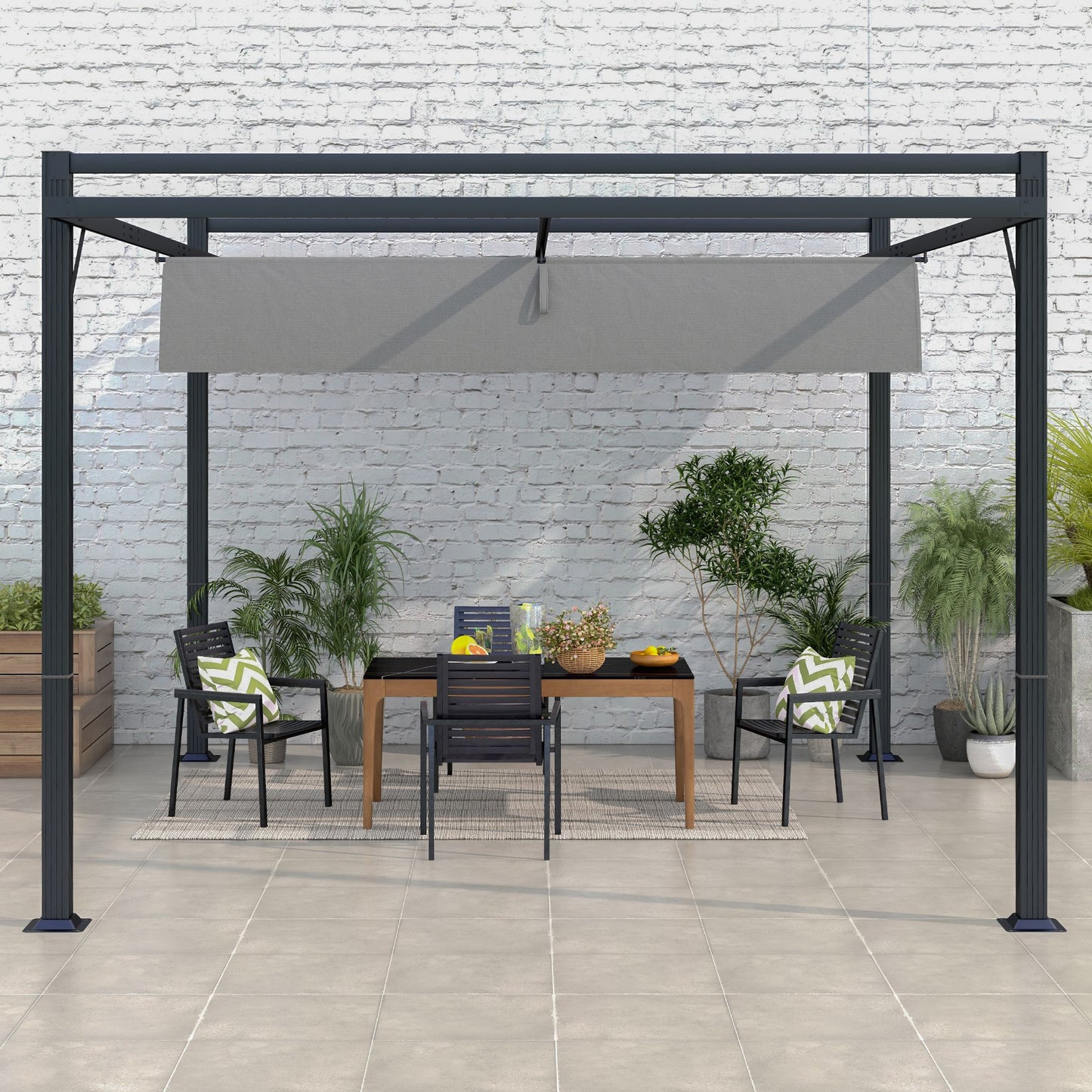 Outsunny 3 x 4m Retractable Pergola with Aluminium Frame in Dark Grey