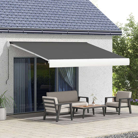 Outsunny 4 x 3m Electric Retractable Awning with Remote Controller: Aluminium Frame Sun Canopy for Patios, Doors, or Windows