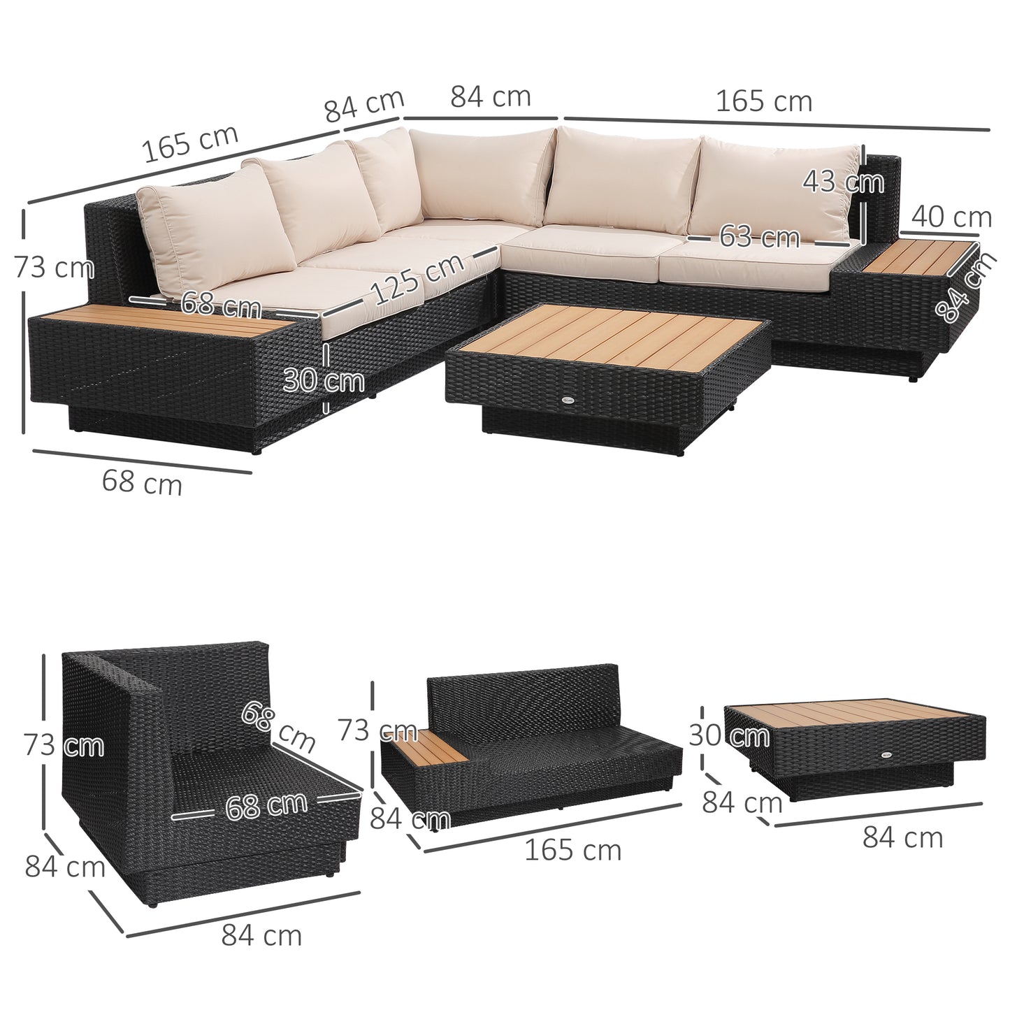 Outsunny 4-Piece Outdoor Rattan Sectional Corner Sofa Set: with Coffee Table in Black and Beige