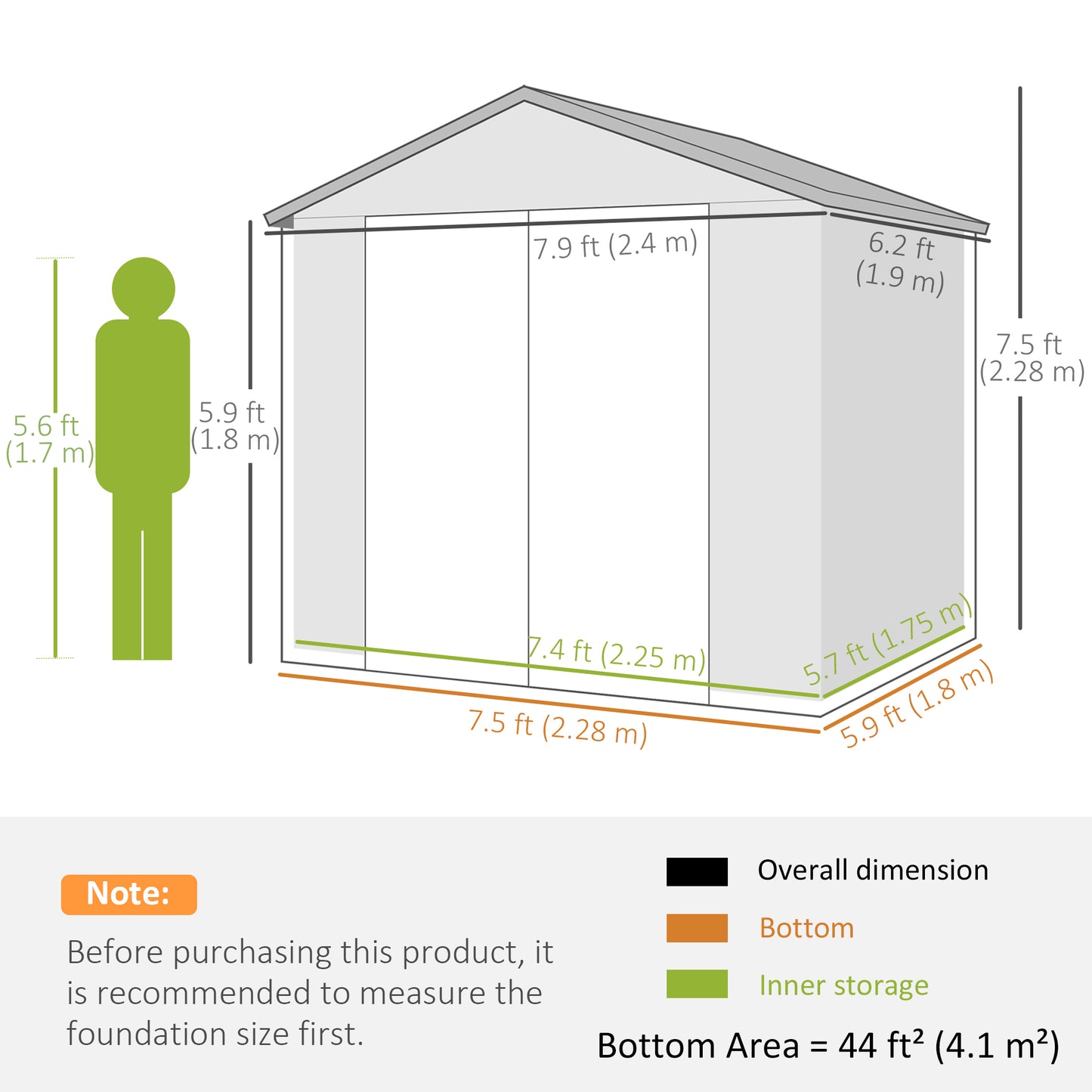 Outsunny 8 x 6ft Garden Shed with Foundation Kit: Polypropylene Outdoor Storage Tool House with Ventilation Slots and Lockable Door in Grey