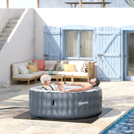 Outsunny Round 180cm Hot Tub Inflatable Spa Outdoor Bubble Spa Pool: with Pump, Cover, Filter Cartridges for 4 Person in Light Grey