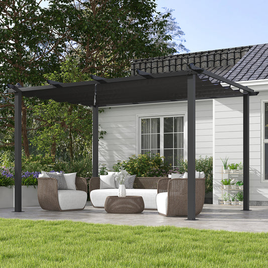 Outsunny 3 x 4m Aluminium Pergola with Retractable Roof in Dark Grey