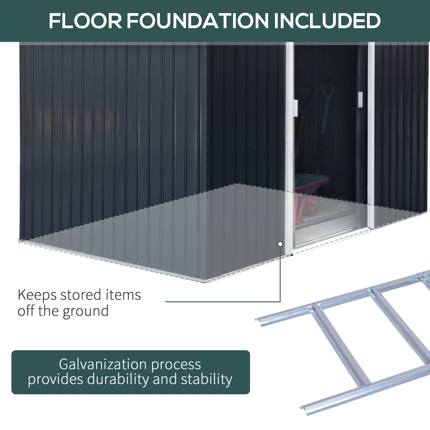 Outsunny 9 x 6FT Garden Roofed Metal Storage Shed with Foundation Ventilation & Doors in Dark Grey