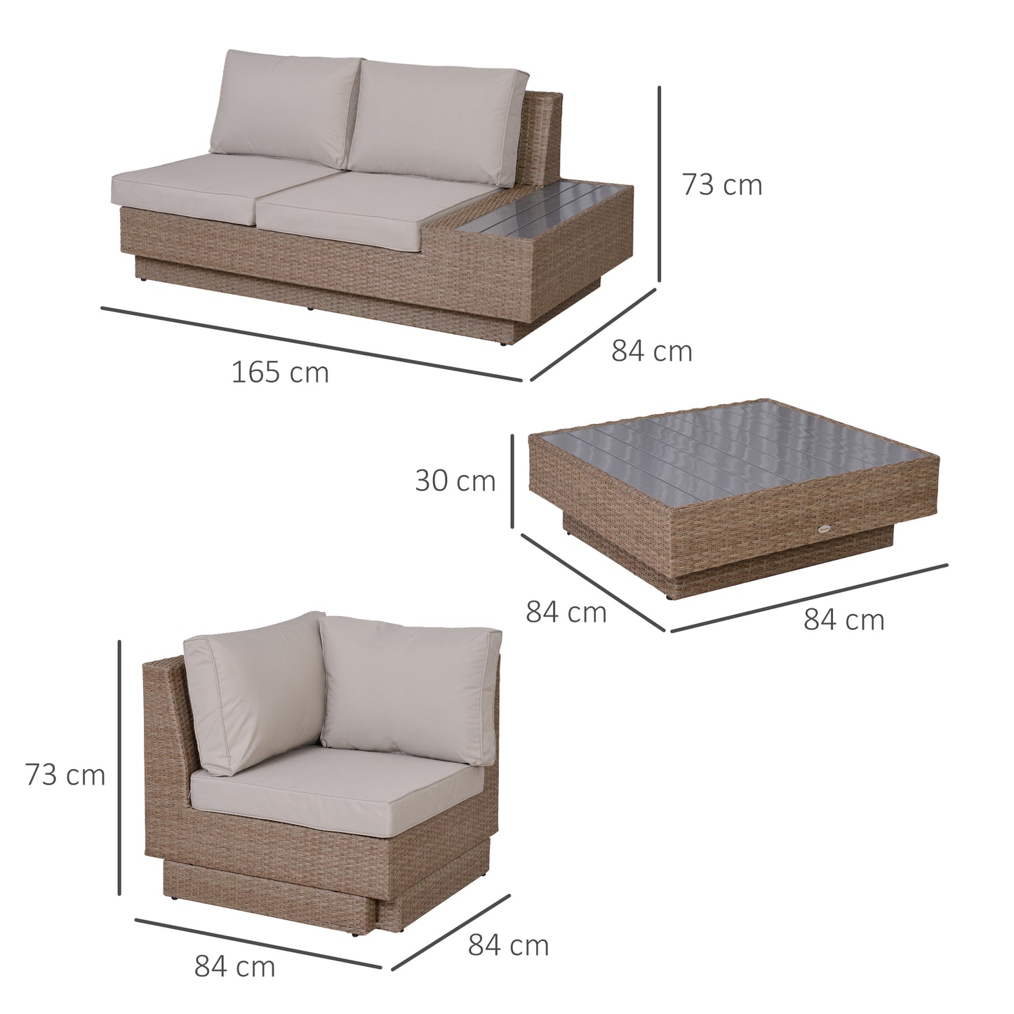 Outsunny 4-Piece Outdoor Rattan Corner Sofa Set: with Coffee Table in Brown and Beige